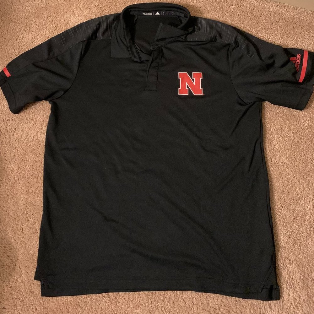 Nebraska Huskers Black Adidas Polo